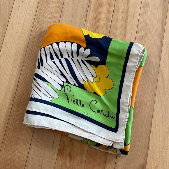 Vtg 1960s Pierre Cardin Colorful Floral Silk Scarf - Picture 4 of 16